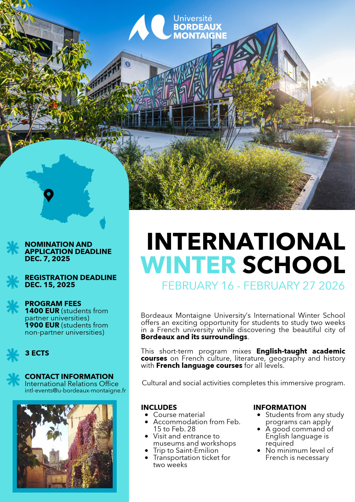 Bordeaux Montaigne University 2026 International Winter School